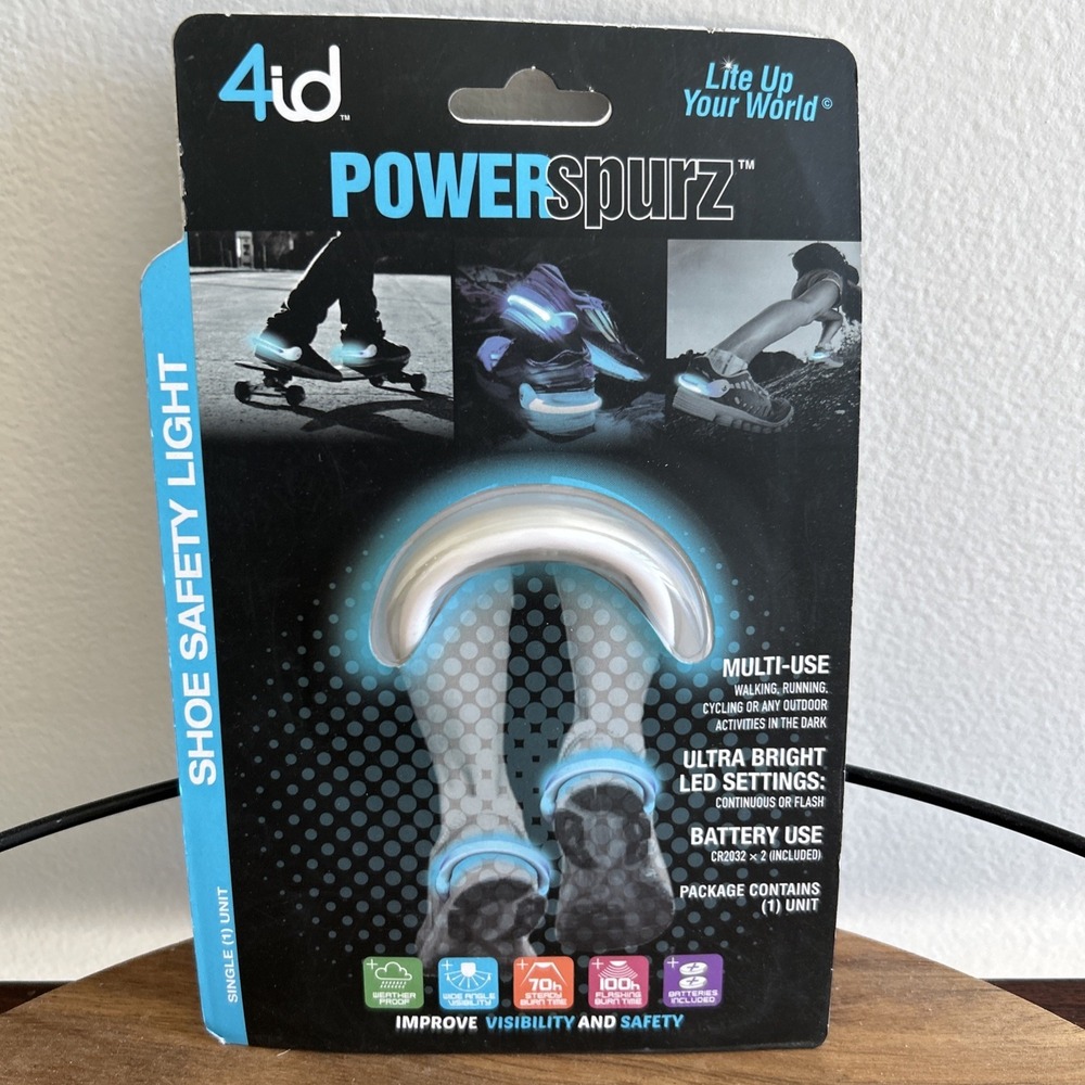AMAZING 4id Powerspurz Shoe Safety Light- Blue Get Ultra Bright Multi-Use